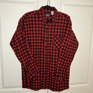 Vintage‎ Puritan Shirt Mens L Red Black Buffalo Plaid Cotton Flannel Lumberjack